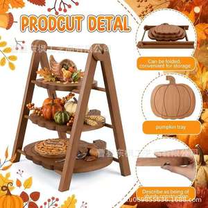 Three Tier Solid Wood Pumpkin Shelf Folding Dessert Display Rack Halloween Table <b>Decoration</b> - Product Image 1