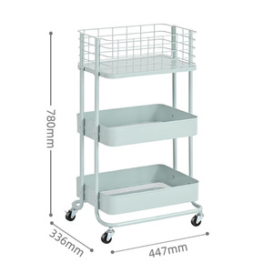 Modern Metal Kitchen <b>Cart</b> Three-Layer Storage Trolley with Wire Baskets and Wooden Top for Food Organization - Product Image 6