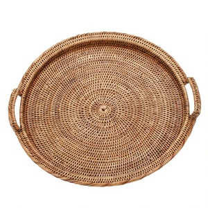 Plateau de service rond en rotin le plus vendu, OEM, avec assiettes pour la décoration de table, meilleur prix du Vietnam, vente en gros - Product Image 1