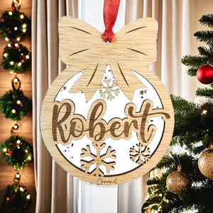 Boules en bois personnalisées pour décorations de Noël, ornements de Noël en bois sur mesure, découpe au laser, étiquettes cadeaux personnalisées avec nom - Product Image 2