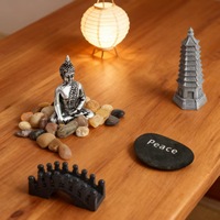 Kit de jardin zen de style japonais avec figurine de Bouddha, tour et pierre de la paix, ornement Feng Shui de table pour soulager le stress et favoriser le calme