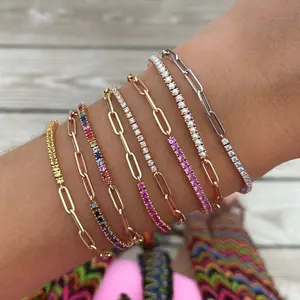 Cubic Zirconia Classic Tennis Bracelet for women girls Paper Clip Diamonds Rhinestone Chain Link Crystal Bracelets