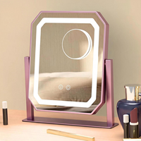 For Style Touch Control LED Design Square Makeup Mirror 3 Lighting Modes Detachable 5x Magnifier Pocket Mirror Metal Frame
