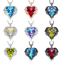 Collar con Colgante de Corazón y Alas de Ángel con Cristales y Gemas, Chapado en Oro, Elegante y Cristiano, para Mujer, de CDE