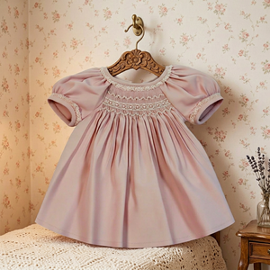Elegant Soft Cute Smocked Toddler Handmade Dress with Smocked Embroidery - Product Image 2