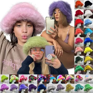 Mode fausse fourrure seau chapeaux pour femmes hiver chaud grande fausse fourrure moelleux en peluche pêcheur casquettes en plein air Ski Panama