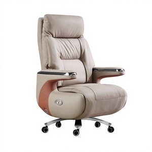 Silla de Oficina Ejecutiva de Cuero Genuino Minimalista con Masaje por Voz Eléctrico, Reclinable, Cómoda para Siestas y Largas Jornadas de Trabajo, de Alta Gama - Product Image 1