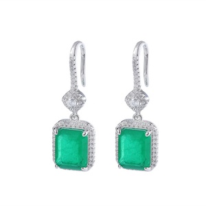 High Quality Jewelry Eco-friendly Copper <b>Silver</b> Plated Square Cut Green Zircon Statement <b>Drop</b> <b>Earrings</b> for Women - Product Image 1