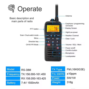 Radio marine VHF portable RS-38M, étanche, pour bateau, avec <span class=keywords><strong>GPS</strong></span> intégré, fonction DSC, fonction <span class=keywords><strong>Mob</strong></span>, IP68, flottante - Product Image 4