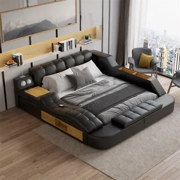 Nova sala de estar inteligente moderna, massagem multifuncional, cama grande de couro