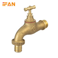 IFAN Outdoor Alle Größen Messing Bibcock Tap 1/2 "-1'' Messing Rohr verschraubungen Sanitär Garten Wasserhahn Langlebiger Messing Bibcock