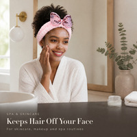 Bandeau de maquillage personnalisé avec logo, nœud à sequins, en velours flanelle, pour femmes et filles, idéal pour le spa, le yoga, les salons de beauté, vente en gros, certifié Oeko-Tex