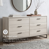 Commode à 6 tiroirs avec base en métal noir, finition bois clair, large commode à tiroirs, fournisseur de mobilier pour projets, logo personnalisé
