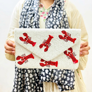 Sac à main rectangulaire en perles de verre lavables fait main ALI FASHION ART avec motif brodé homard rouge, artisanat textile pour usage quotidien - Product Image 1