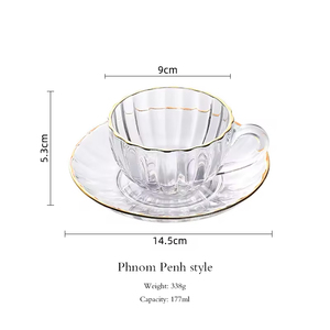Juego de <span class=keywords><strong>Taza</strong></span> y Plato de Vidrio Vintage con Borde Dorado Personalizado de 180 ml, Juego de Tazas de Café y Té de Vidrio de Lujo para el Hogar con Platillo - Product Image 3