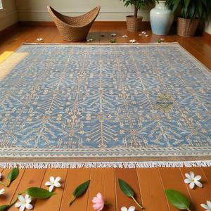 Alfombra de Lana Anudada a Mano Nueva, Estilo Oushak, en Azul y Marrón para Dormitorio, Sala de Estar, Comedor y Oficina - Product Image 4