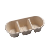 Boîte à gâteau trois saveurs pour influenceurs, boîte bento longue à trois compartiments de style japonais, en pulpe dégradable, jetable et compatible micro-ondes
