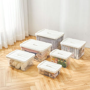 Multi-purpose clear plastic bin with white lid for car home office storage