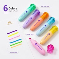 Ensemble de surligneurs Macaron 6 couleurs en forme de patte de chat, pointe biseautée fluorescente, sac en PVC pour journalisation, agenda, bureau, cadeau, marqueurs