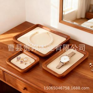 Wooden Jewelry Tray For <b>Necklace</b> <b>Ring</b> Bracelet Storage Display Props With Beige Lining And Wood Frame - Product Image 3