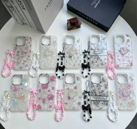 Coques de téléphone antichoc en TPU populaires pour filles, personnalisables avec chaînes pour 17 Pro Max