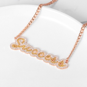 Collier en acier inoxydable, bijoux personnalisés, avec <span class=keywords><strong>faux</strong></span> <span class=keywords><strong>diamant</strong></span>, avec initiales, idée de cadeau, nouvel arrivage, pendentif géométrique tendance - Product Image 3