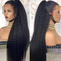 Perruques de Cheveux Humains Vierges Brésiliens 100% Vrais Cheveux Effet Vison, Sans Colle, Type Yaki, Lisses Kinky, avec Dentelle Frontale HD