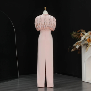 <span class=keywords><strong>Robe</strong></span> de soirée <span class=keywords><strong>droite</strong></span> de luxe Lsz302 ornée de perles avec fente et cape, élégante pour femme, pour occasions formelles et fêtes, Jancember - Product Image 3