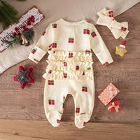 Guai Combinaison de Noël pour bébé en tricot gaufré à volants, motif canne à sucre mignon, pyjama de fête pour nourrisson, vêtements de Noël pour bébé