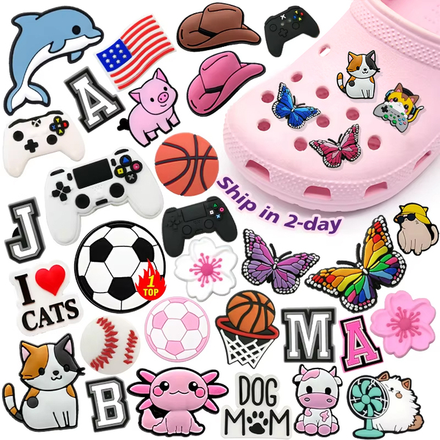 2025 Hot Selling Football Letter Alphabet butterfly Shoe Charms Custom Pvc Anime Designer Flag Baseball Soccer Shoe Lace Charms