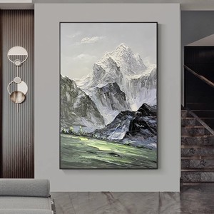 Pintura al Óleo Pintada a Mano, Paisaje de Montaña Nevada, Mural Vertical, Arte de Pared Moderno y Minimalista para Sala de Estar, Fondo de Sofá - Product Image 2