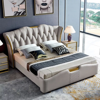 Lit King Size de Luxe au Design Moderne, Lit de Chambre Principal en Cuir avec Rangement, Vente Chaude