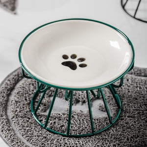 Prato Elevado de Cerâmica para Gatos com Suporte de Metal, Tigela Elevada para Ração de Animais de Estimação, Comedouro para Gatos e Cães Pequenos - Product Image 6