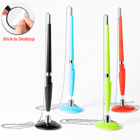 Support de stylo publicitaire pour comptoir d'accueil, avec base adhésive en plastique, fixation par chaîne, logo personnalisé, stylo à bille pour signature de bureau