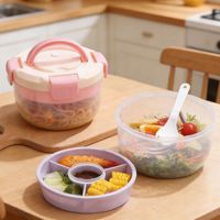 Cedar Space Salatbox, zweistöckig, rund, aus Kunststoff, mikrowellengeeignet, versiegelte Lunchbox, Lebensmittelbehälter für Büroangestellte