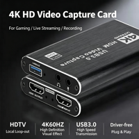 HD 4K Live Streaming Video Capture Card USB 3.0 Metal Device for Laptop and Camera Use with O BS Compatibility