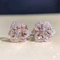 CAOSHI Charmantes Grandes Fleurs Magnifiques Boucles d'Oreilles Clous pour Femme, Romantiques et Douces, en Argent et Or Rose