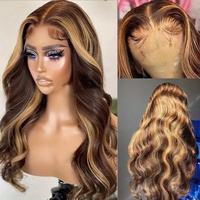 Perruque Lace Frontale Femme, Raie au Milieu, Grandes Ondulations, Cheveux Longs Bouclés, Volumineuse, Teinte Naturelle Brun/Blond, Superbe, Tendance et Pleine de Caractère