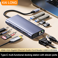 Hub USB Type C, adaptateur multiport, hub dock 11 en 1, hub USB C Type C avec HDMI 4K, USB 2.0 3.0, lecteur de carte SD TF, lecteur de carte VGA, charge PD