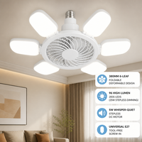 Ventilateur de plafond LED pliable à 5 pales avec télécommande, douille E27, pour chambre, maison, hôtel, usage intérieur