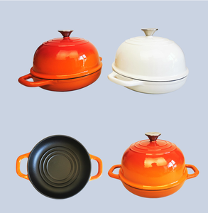 Pot en émail en <span class=keywords><strong>fonte</strong></span> antiadhésive pour <span class=keywords><strong>four</strong></span> Pot à pain de 24cm Double oreille à fond plat avec multicolore avec couvercle Casserole ronde - Product Image 6