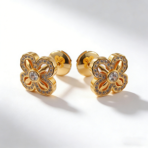 CUSTOM <b>SILVER</b> 10K/14K GOLD PLATED <b>SOLID</b> GOLD LAB GROWN DIAMOND ZICON ENGAGEMENT CLUSTER <b>EARRING</b> UNISEX CUTE ANNIVERSARY PARTY - Product Image 1