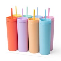 Gobelet à paille double paroi en plastique de 16 oz, design moderne et minimaliste, écologique, pour boissons froides - Idéal pour l'extérieur - Vente flash