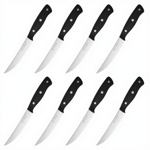 Ensemble de 8 couteaux à steak dentelés ambidextres de haute qualité, faits à la main, avec manche en POM noir, lame en acier carbone, compatibles lave-vaisselle - Product Image 4