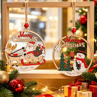 Adornos Navideños de Madera en Capas, Redondos y Huecos, con Diseño de Santa Claus y Muñeco de Nieve, para Colgar en el Árbol de Navidad