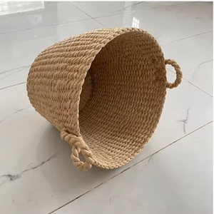 Natural Water Hyacinth Woven <b>Storage</b> Basket with Handles Multipurpose Organizer Bin for <b>Laundry</b> Toys Blankets Home Decor - Product Image 3