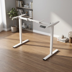 Scrivania Elettrica Regolabile in Altezza per Ufficio e Casa, Postazione di Lavoro per Computer, Struttura in Acciaio Inox e Legno Bianco, Sit-Stand - Product Image 3