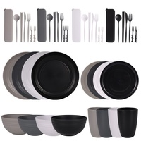 Ensemble de vaisselle réutilisable écologique, assiettes, bols, tasses, couverts, passe au micro-ondes, design moderne minimaliste pour le camping, le pique-nique