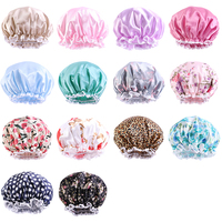Accessoires de bain en gros : Bonnet de douche extra large en tissu PE double couche, imperméable et doublé satin, pour femmes