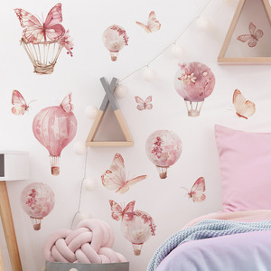 Adesivi <span class=keywords><strong>murali</strong></span> decorativi per cameretta bambini, rimovibili in vinile, palloncino rosa, adesivo murale 3D a forma di farfalla - Product Image 1